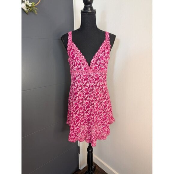 Hanky Panky Pink Floral Lace Slip Dress Chemise with Adjustable Straps - L - Picture 1 of 8